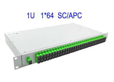 1U Rack Mount 1 × 64 SM แยก PLC ไฟเบอร์ออปติก SC/APC กล่อง 19 นิ้ว สีขาว