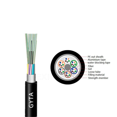 สายเคเบิลไฟเบอร์ออปติก 4-96 คอร์ KEXINT GYTA ท่อหลวมหุ้มเกราะสีดำกลางแจ้ง