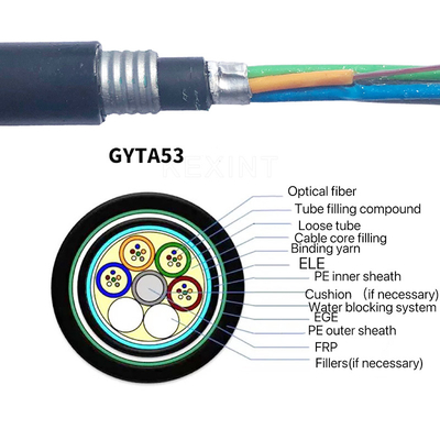 GYTA53 สายเคเบิลใยแก้วนำแสง 2-144 แกน KEXINT FTTH G.652D Multitube หุ้มเกราะควั่น