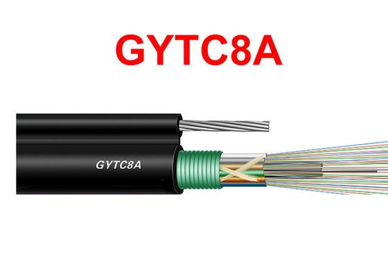 GYTC8A สายเคเบิลใยแก้วนำแสงกลางแจ้งหุ้มเกราะเหล็กลวด Self Sustainment Black 8.0 * 1.0mm